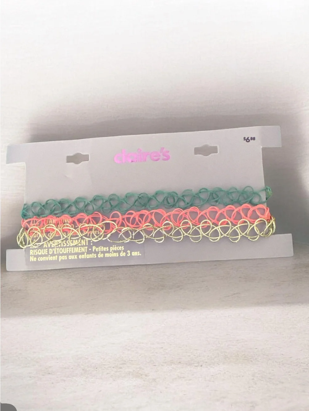 Claire's Green, Coral Pink & Gold Loop Choker Set